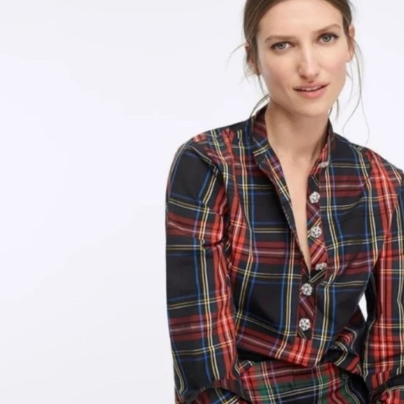 J.Crew Jeweled Button Popover Tunic in Stewart Tartan - Picture 2 of 12